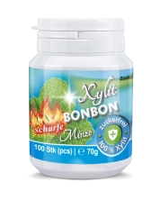 Xylit Birkenzucker Bonbon Scharfe Minze - 100% zuckerfrei, 100 Bonbons, 70g Inhalt