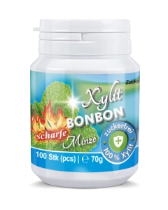 Xylit Birkenzucker Bonbon Scharfe Minze - 100% zuckerfrei, 100 Bonbons, 70g Inhalt