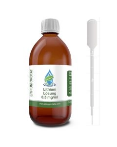 Lithium Orotat Lösung - 0,5 mg Lithium pro 1 ml - Lithiumorotat hochrein 99 % - 200 ml Braunglasflasche