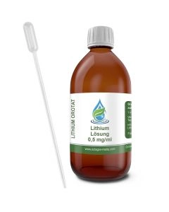 Lithium Orotat Lösung - 0,5 mg Lithium pro 1 ml - Lithiumorotat hochrein 99 % - 500 ml Braunglasflasche